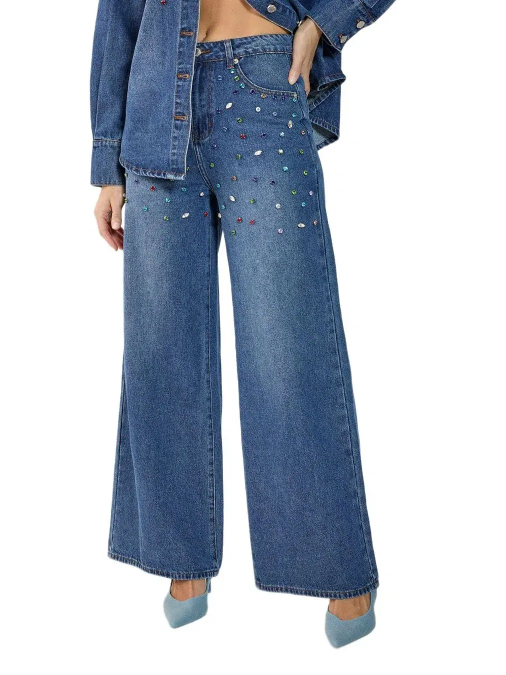Джинсы-клеш с вышивкой Icons Collection Nasty Gal, Authentic Midwash