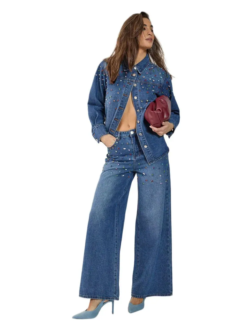 Джинсы-клеш с вышивкой Icons Collection Nasty Gal, Authentic Midwash — изображение 2 из 4