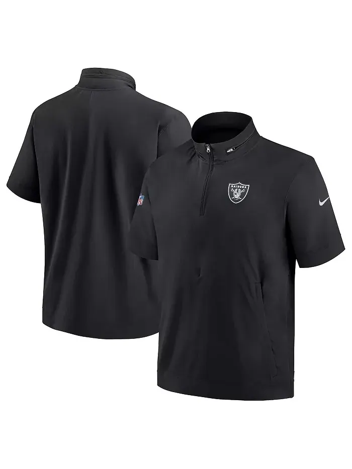 Мужская черная худи с коротким рукавом и молнией на четверть Las Vegas Raiders Sideline Coach Nike — изображение 2 из 4
