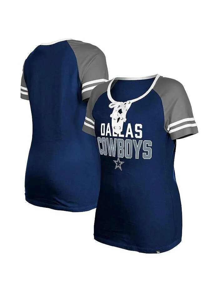 Женская темно-синяя футболка на шнуровке с регланами Dallas Cowboys New Era
