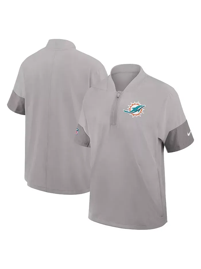 Мужская серая тренерская куртка Miami Dolphins с короткими рукавами и четверть-молнией для игры на
