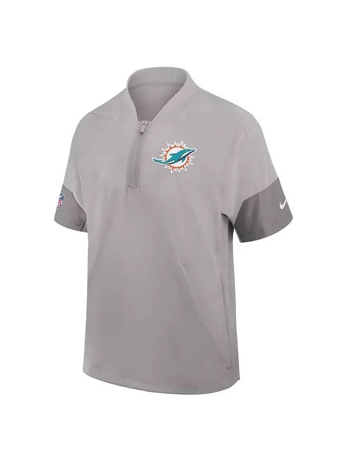 Мужская серая тренерская куртка Miami Dolphins с короткими рукавами и четверть-молнией для игры на — изображение 2 из 3