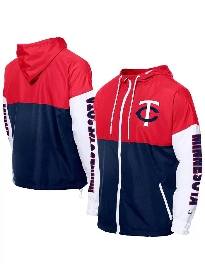 Мужская сине-красная ветровка-худи с молнией Minnesota Twins в стиле колорблок New Era