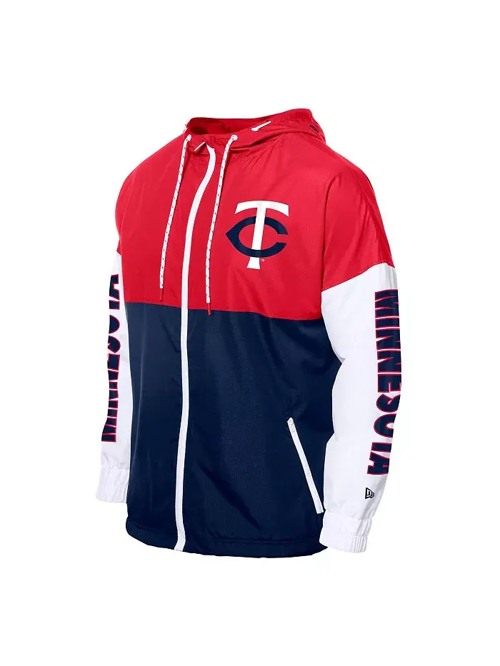 Мужская сине-красная ветровка-худи с молнией Minnesota Twins в стиле колорблок New Era — изображение 2 из 3