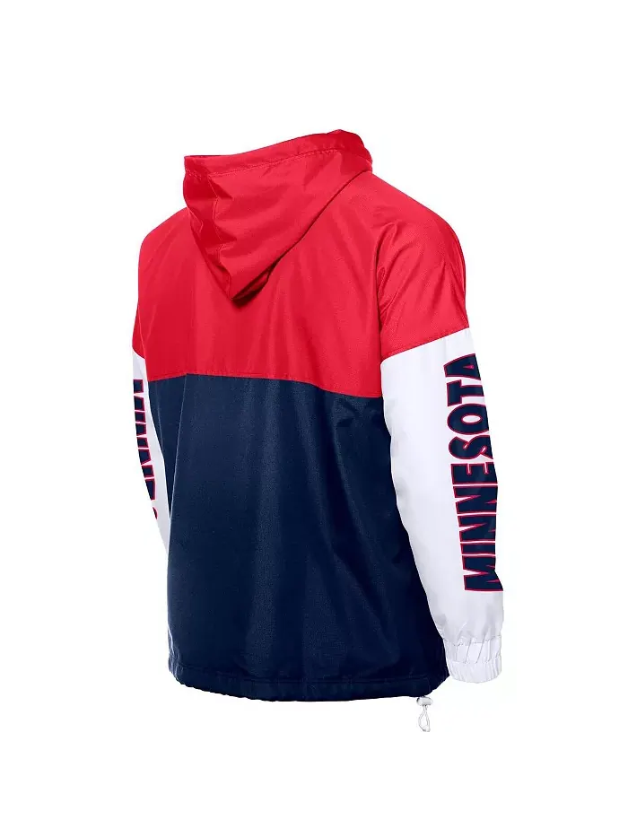 Мужская сине-красная ветровка-худи с молнией Minnesota Twins в стиле колорблок New Era — изображение 3 из 3