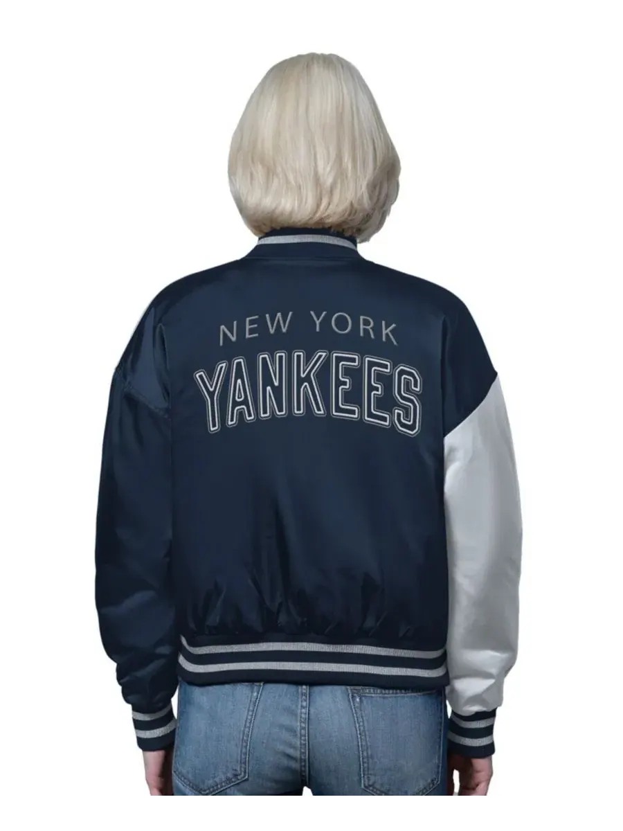 Куртка-ветровка с принтом, модель Offside Cropped Full-Snap Varsity Jacket Starter — изображение 2 из 2, темно-синий серый