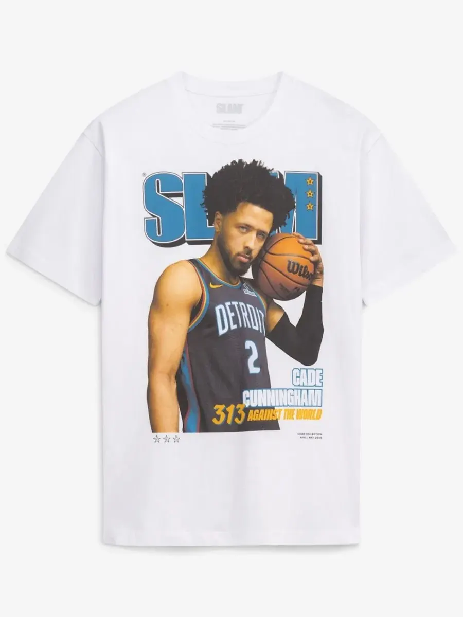 Футболка с принтом Cade Cunningham White Detroit Pistons Cover Slam — изображение 3 из 3, белый