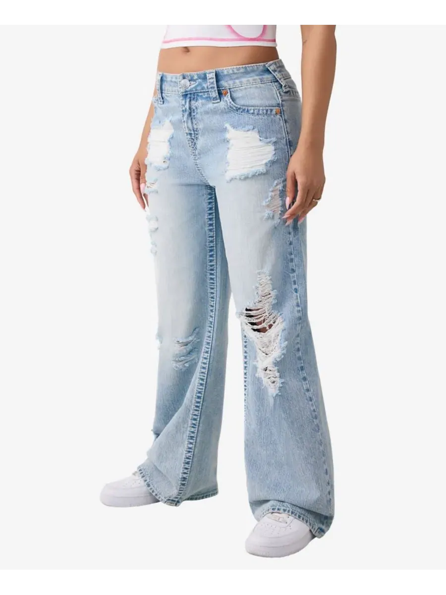 Джинсы свободного кроя с потертостями и вышивкой Big T True Religion, Freckle Wave — изображение 2 из 3