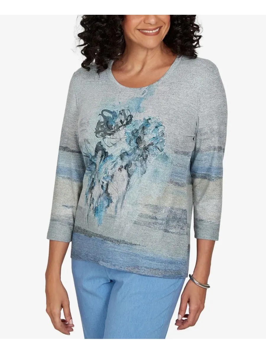 Блузка с длинным рукавом Provence Chenille Painted Floral Lace Alfred Dunner, Bluemul — изображение 2 из 5