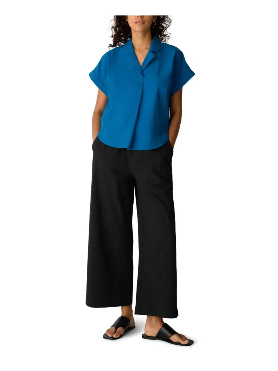 Рубашка из хлопкового поплина с отложным воротником Eileen Fisher, Ibiza — изображение 2 из 4