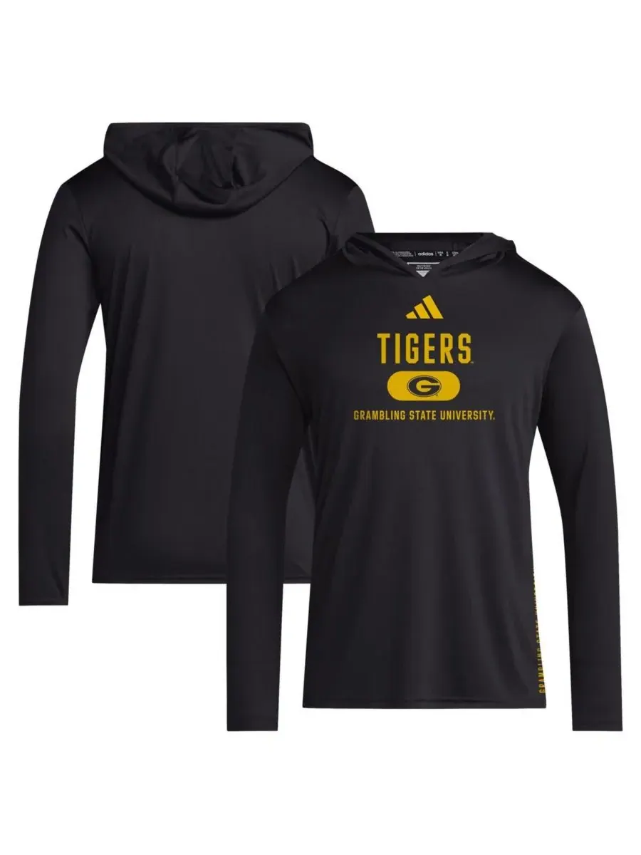 Adidas Мужская черная футболка с длинными рукавами и капюшоном Grambling Tigers 2024 Sideline