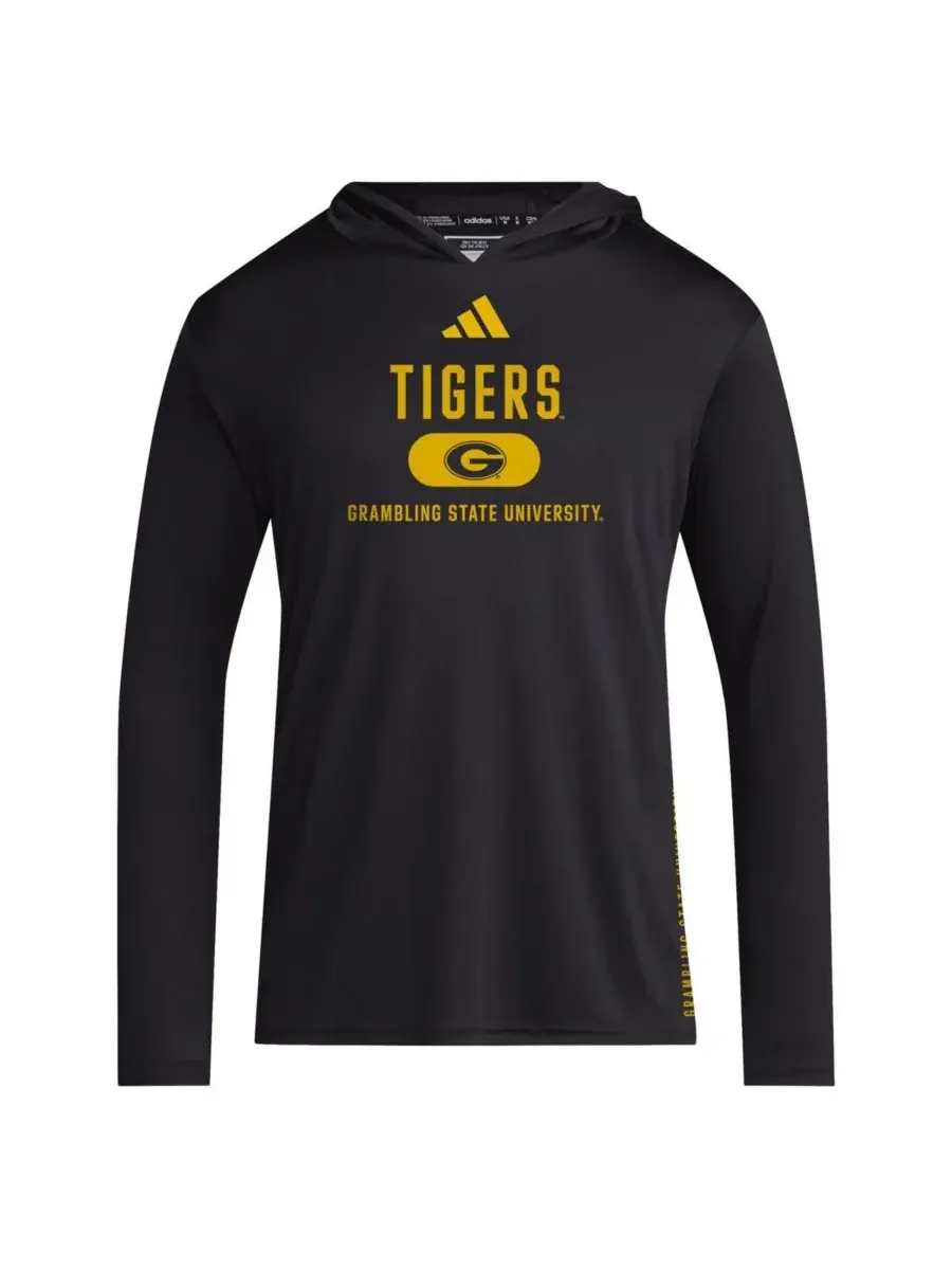 Adidas Мужская черная футболка с длинными рукавами и капюшоном Grambling Tigers 2024 Sideline — изображение 3 из 3, черный