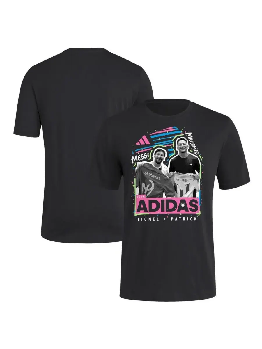 Мужская черная спортивная футболка adidas с изображением Лионеля Месси и Патрика Махоумса
