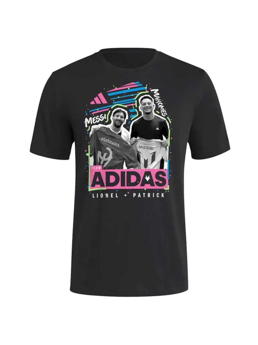 Мужская черная спортивная футболка adidas с изображением Лионеля Месси и Патрика Махоумса — изображение 2 из 3, черный