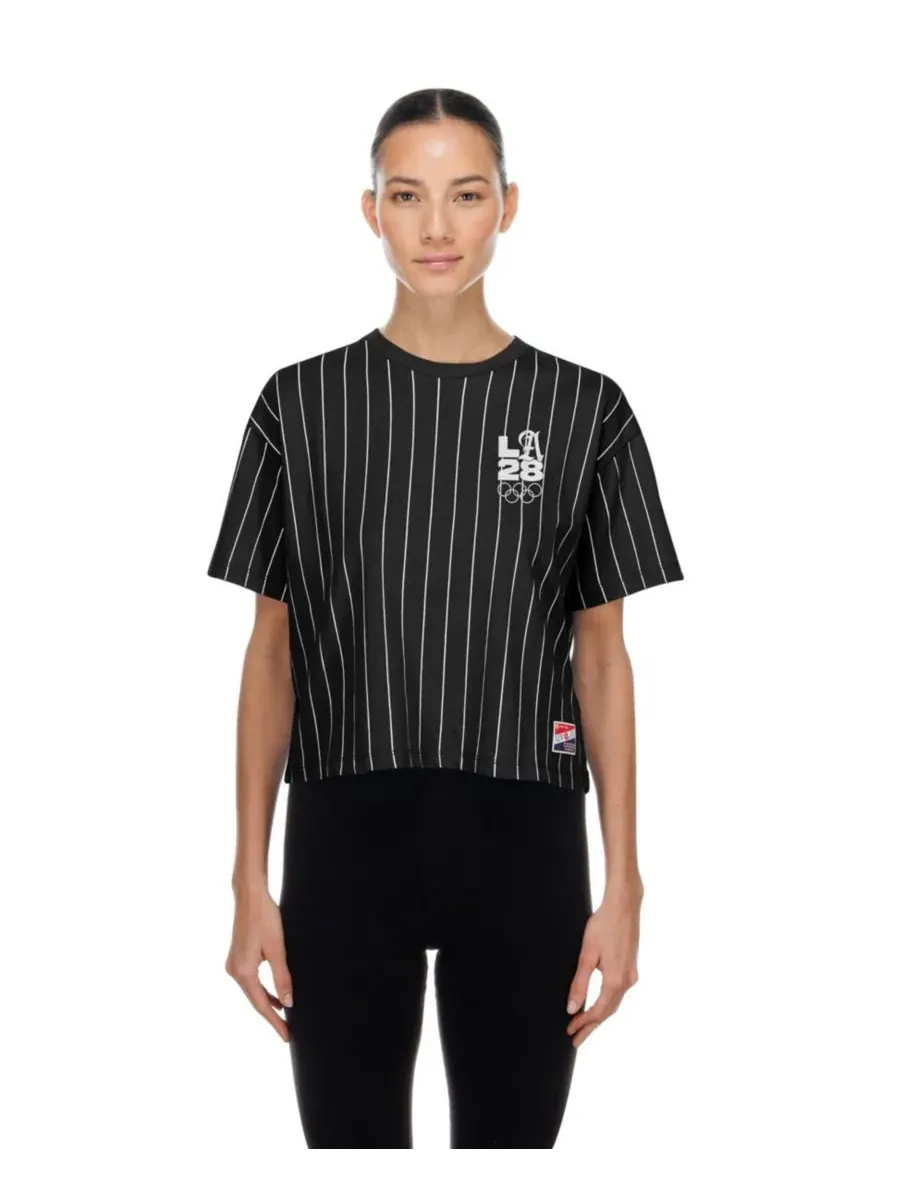 Футболка с сетчатой спинкой и принтом в полоску LA 2028 Summer Mesh Back Pinstripe Boxy New Era