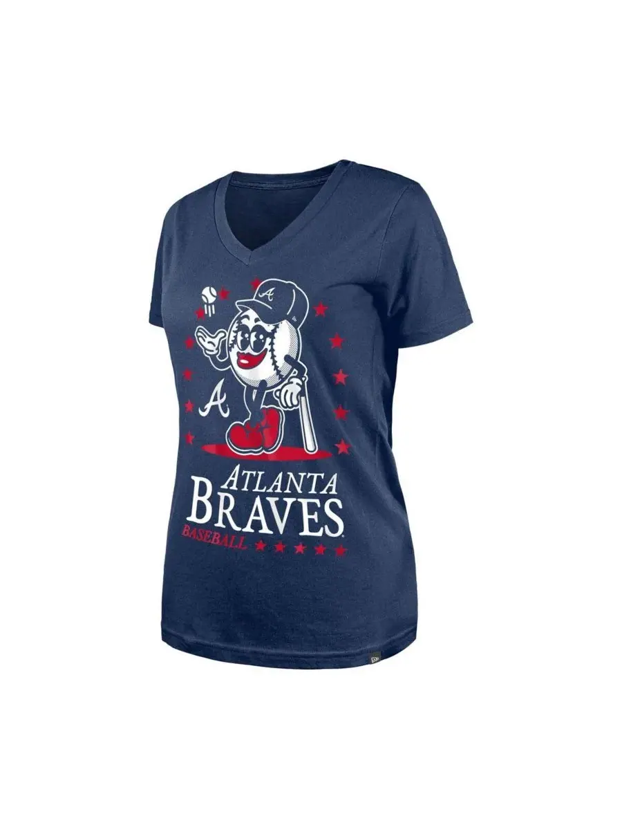 Футболка-поло с V-образным вырезом Atlanta Braves Little Miss 2 New Era — изображение 3 из 4, темно-синий