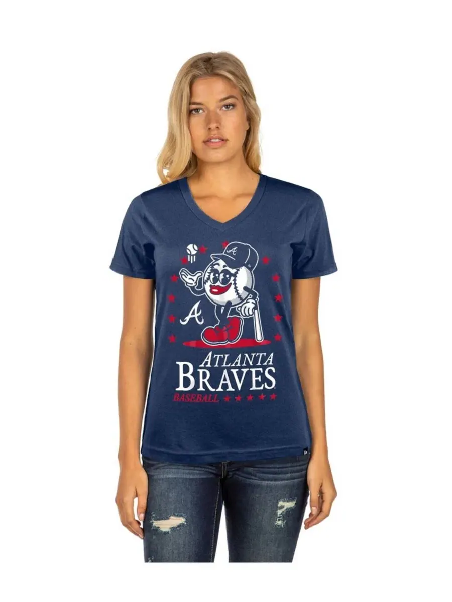 Футболка-поло с V-образным вырезом Atlanta Braves Little Miss 2 New Era — изображение 4 из 4, темно-синий