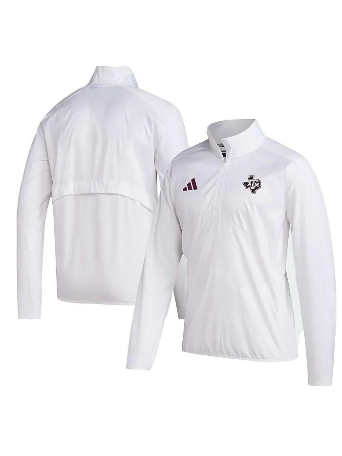 Мужская белая куртка Texas A&M Aggies Sideline AEROREADY с рукавами реглан и молнией четверти adidas