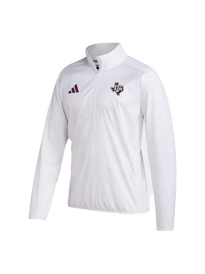 Мужская белая куртка Texas A&M Aggies Sideline AEROREADY с рукавами реглан и молнией четверти adidas — изображение 2 из 3