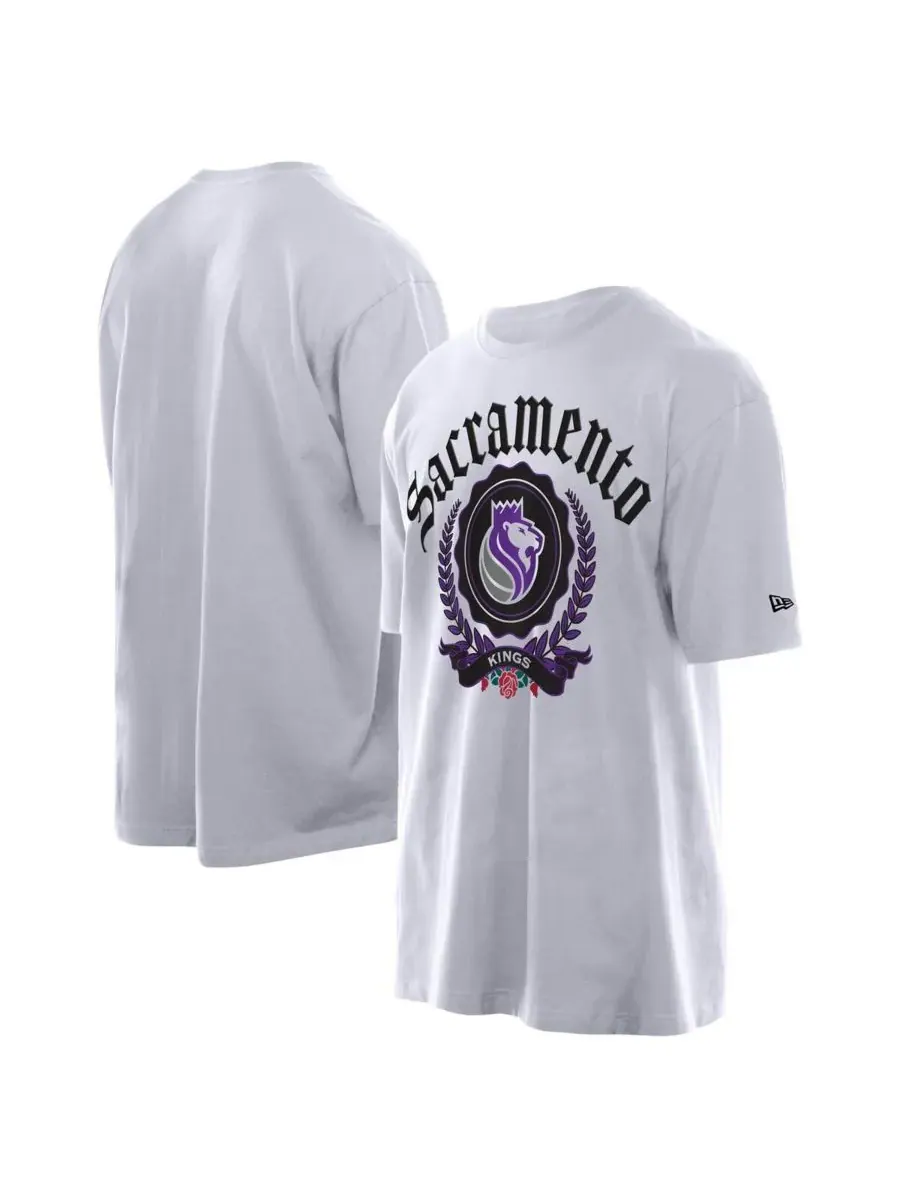 New Era Мужская белая футболка оверсайз с символикой команды Sacramento Kings в стиле ретро