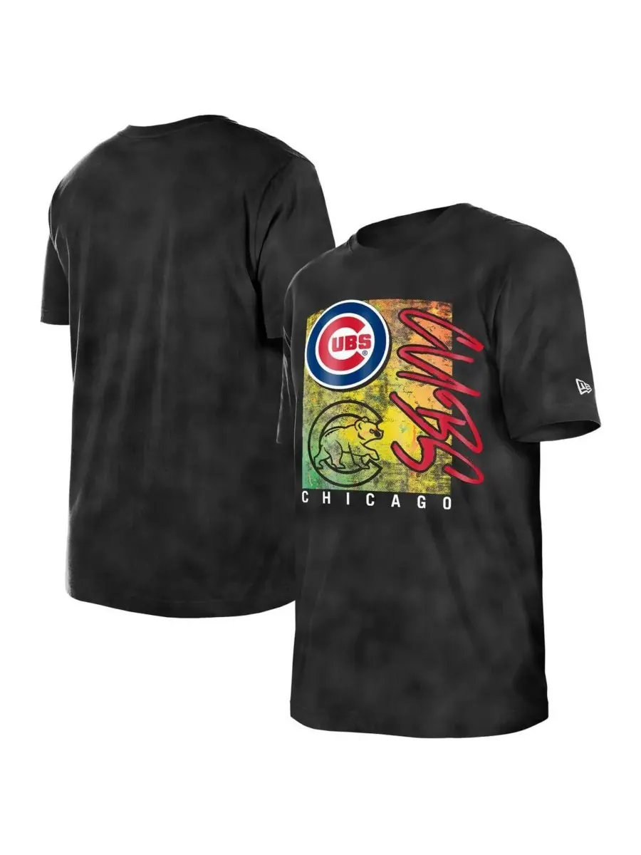 New Era Женская черная футболка оверсайз Chicago Cubs Sport Classics с энзимной обработкой