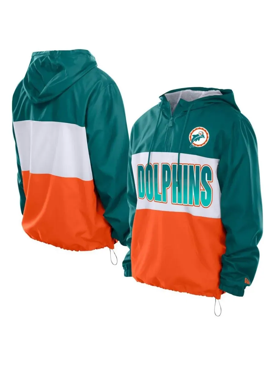 Мужская ветровка Aqua Miami Dolphins из рипстопа с капюшоном и молнией до середины груди New Era