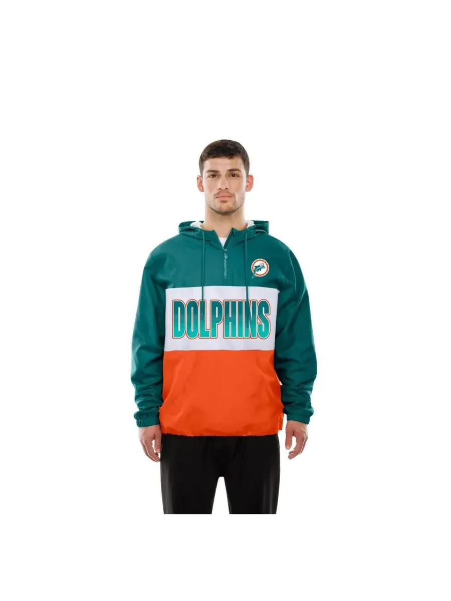 Мужская ветровка Aqua Miami Dolphins из рипстопа с капюшоном и молнией до середины груди New Era — изображение 4 из 5