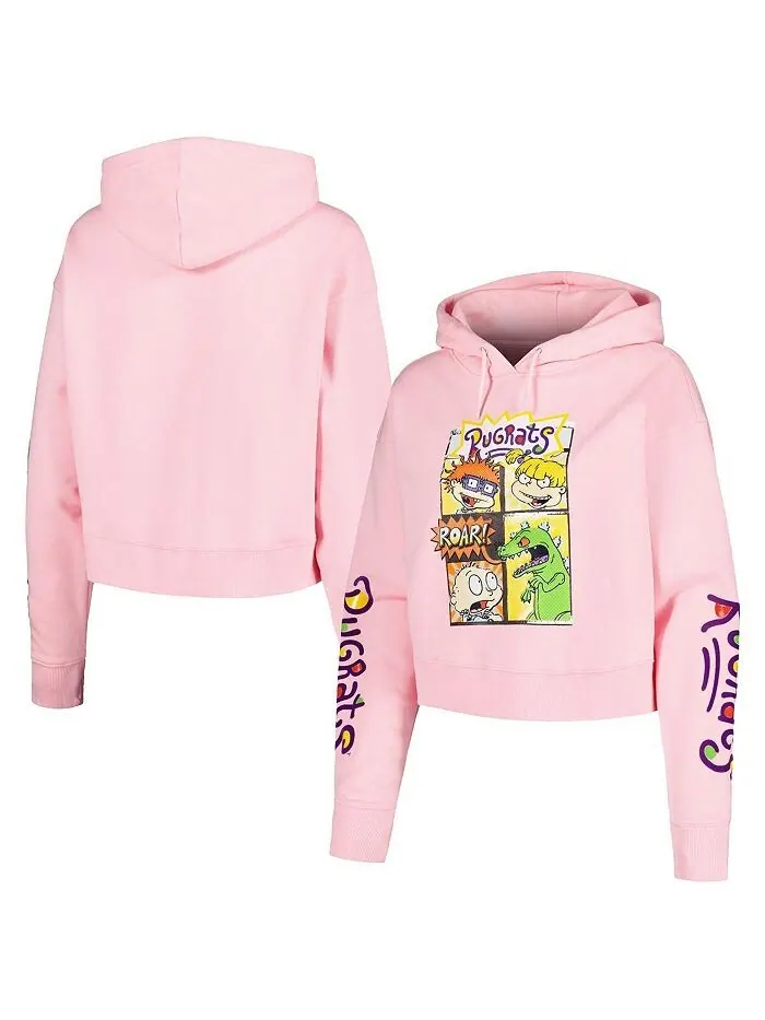Мужской и женский укороченный пуловер с капюшоном розового цвета Rugrats Comic Strip Freeze Max