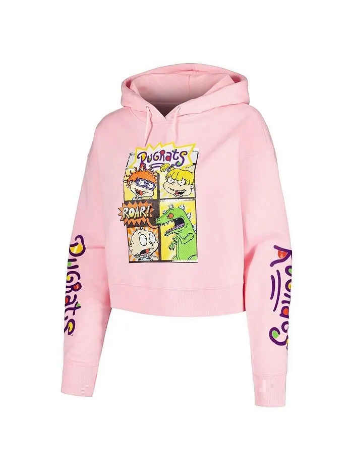 Мужской и женский укороченный пуловер с капюшоном розового цвета Rugrats Comic Strip Freeze Max — изображение 3 из 3, розовый