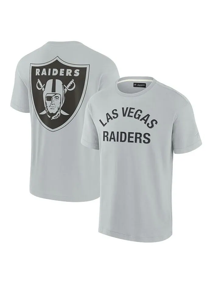 Мужская и женская серая супермягкая футболка Las Vegas Raiders с коротким рукавом Fanatics Signature