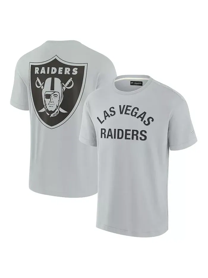 Мужская и женская серая супермягкая футболка с коротким рукавом Las Vegas Raiders Fanatics Signature — изображение 1 из 3