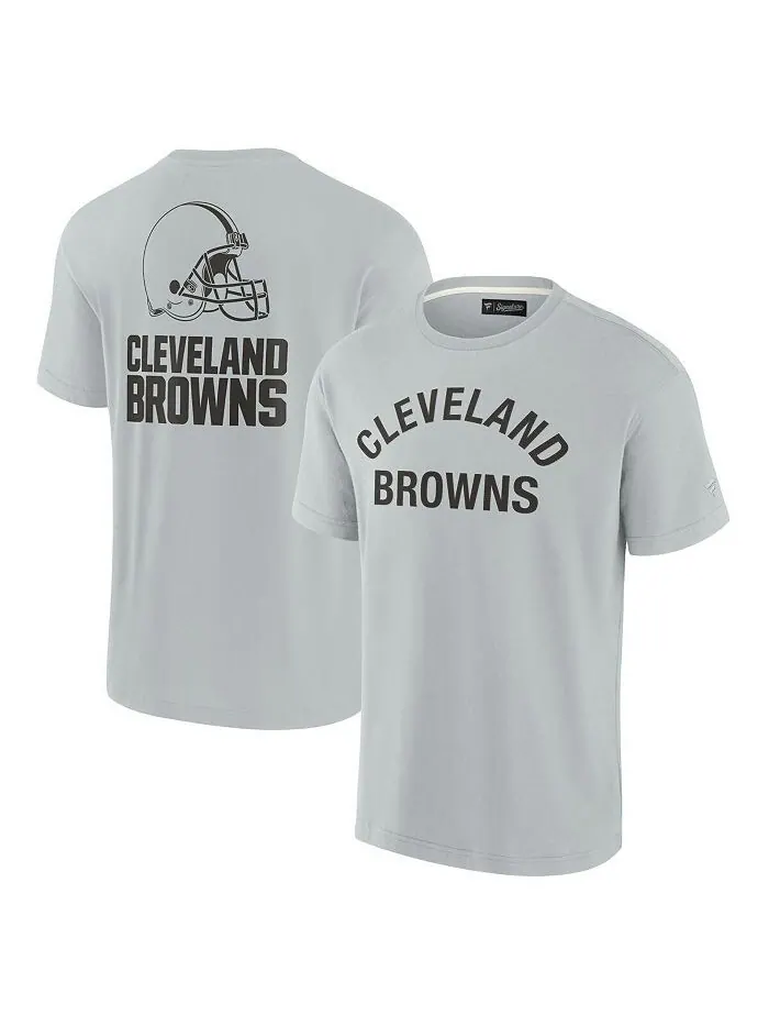 Мужская и женская серая супермягкая футболка Cleveland Browns с коротким рукавом Fanatics Signature