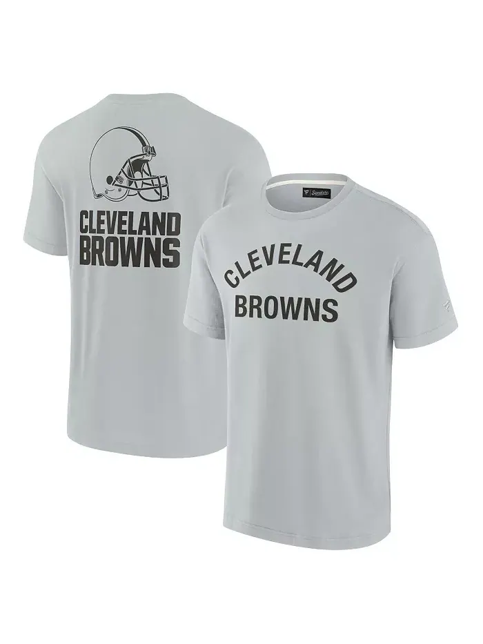 Мужская и женская серая футболка Cleveland Browns с коротким рукавом, супермягкая Fanatics Signature — изображение 1 из 3