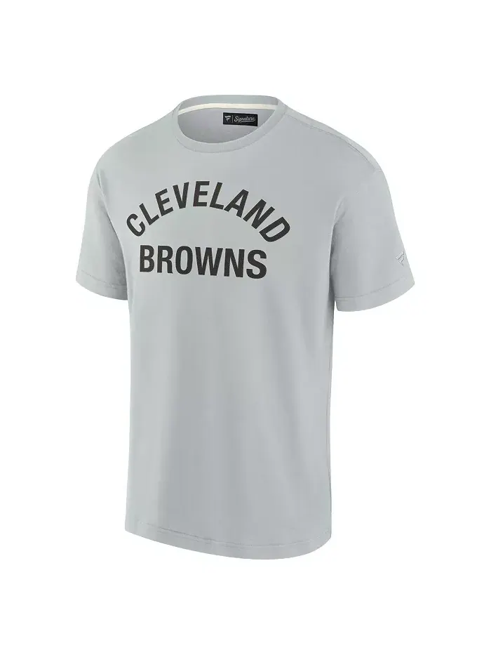 Мужская и женская серая футболка Cleveland Browns с коротким рукавом, супермягкая Fanatics Signature — изображение 2 из 3