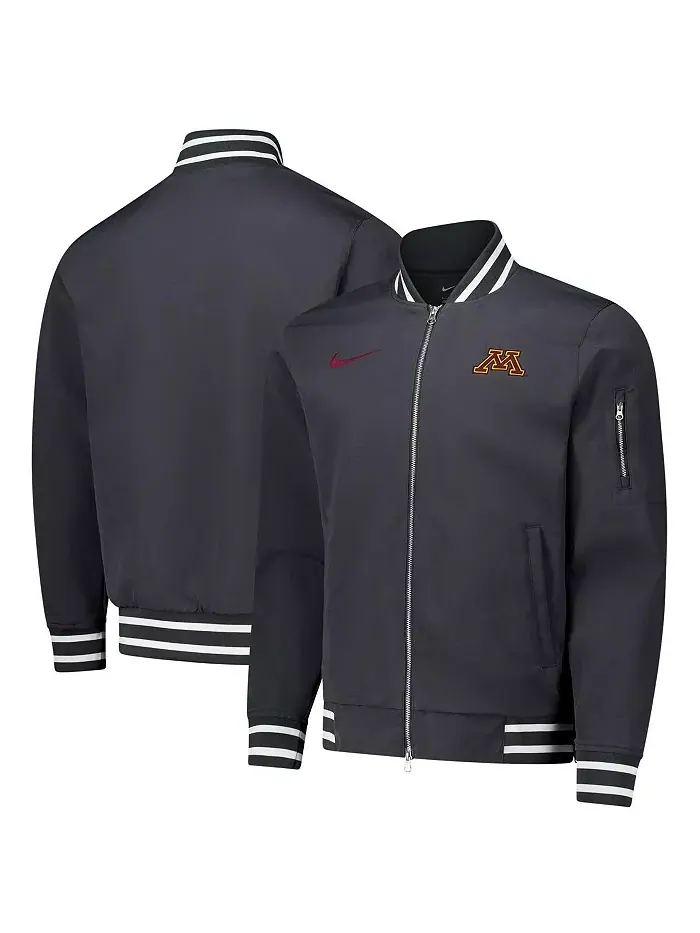 Мужская антрацитовая бомбер-куртка Minnesota Golden Gophers на молнии Nike