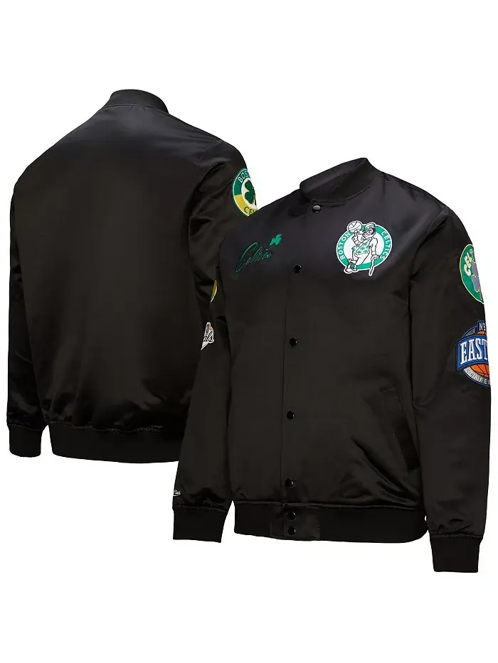 Мужская черная атласная куртка на молнии Boston Celtics Hardwood Classics Blackout Collection