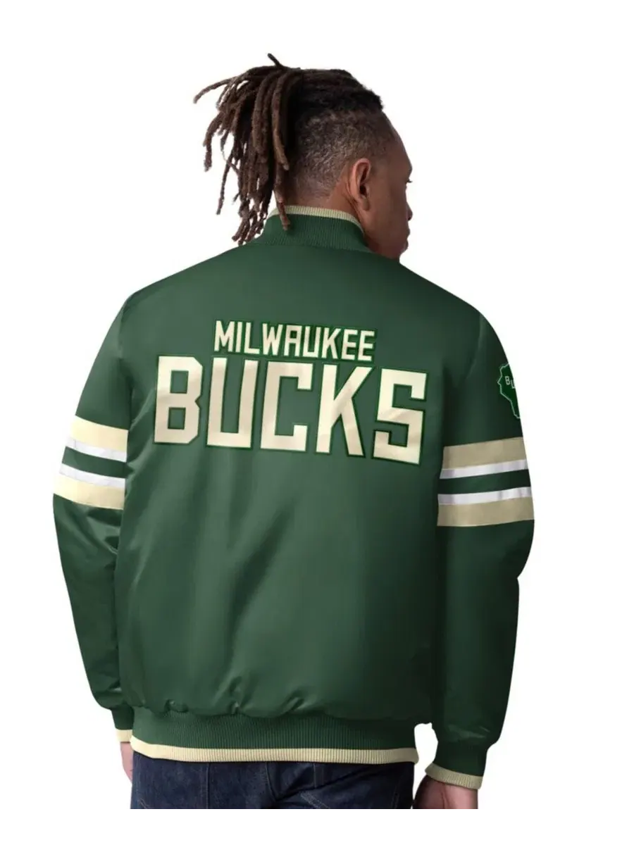 Куртка-ветровка с принтом Milwaukee Bucks Starter — изображение 2 из 2, зеленый кремовый