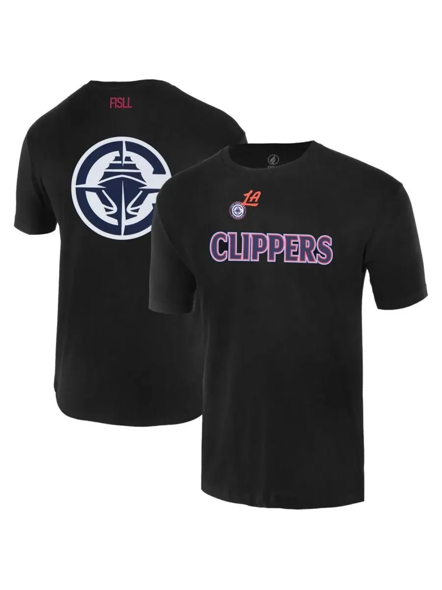 FISLL Мужская и женская черная футболка с увеличенным логотипом LA Clippers