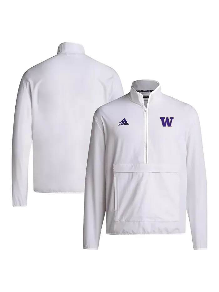 Мужская белая полузастегивающаяся толстовка Washington Huskies 2024 Coaches Sideline adidas