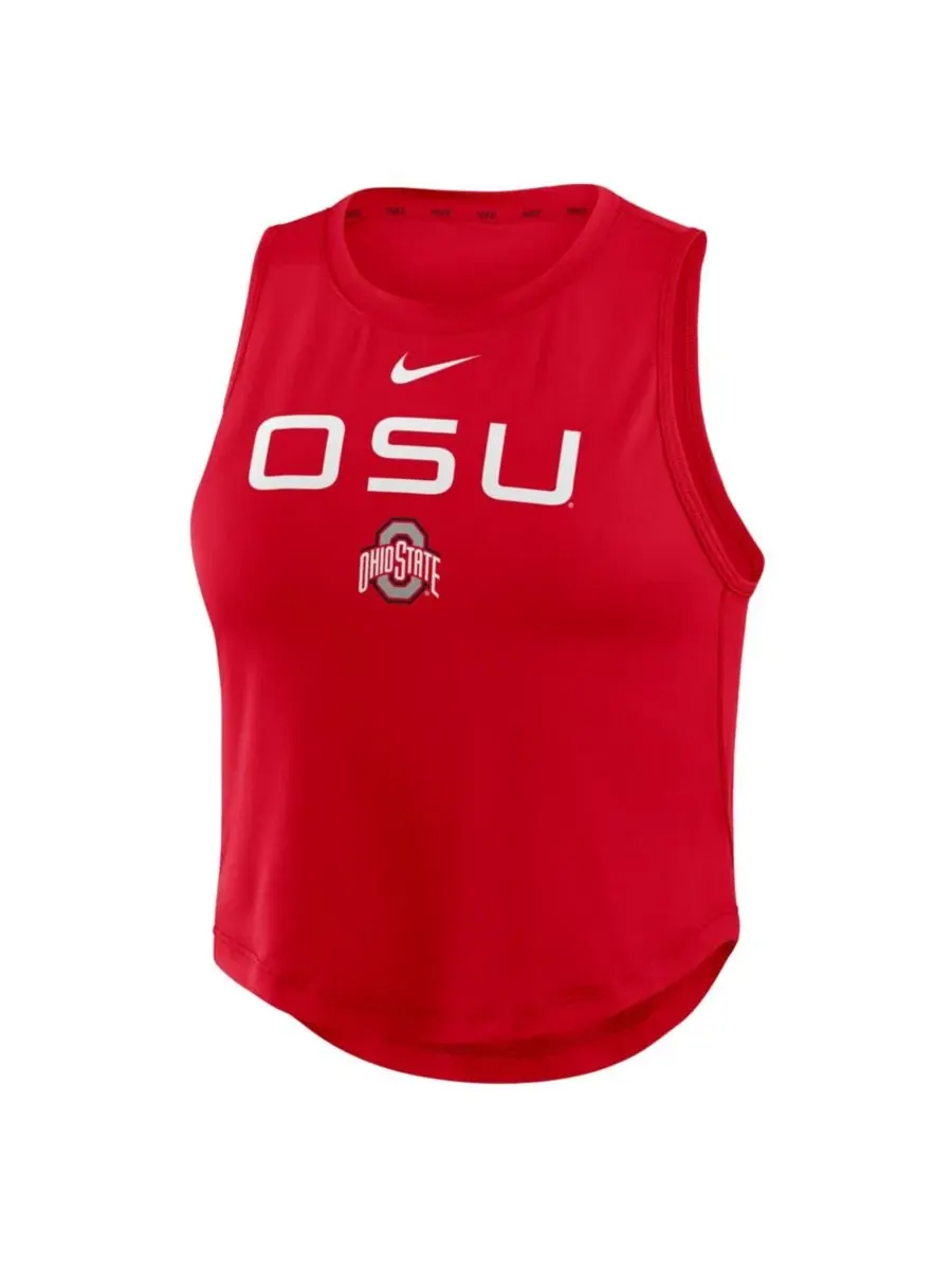 Женский топ-кроп с принтом Ohio State Buckeyes One Dri-FIT Nike — изображение 3 из 3, алый