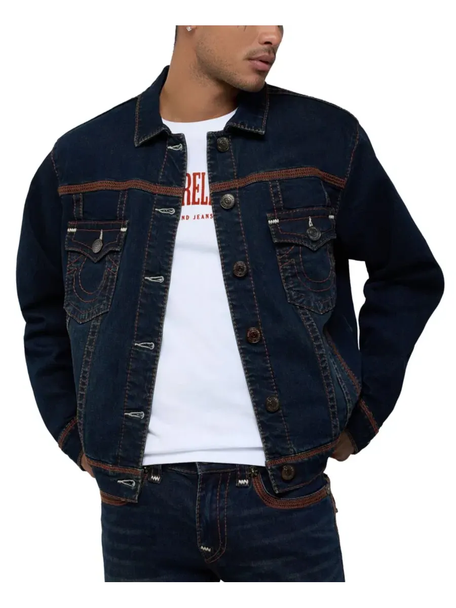 Джинсовая куртка с плоскими швами Super Flatlock True Religion, Midnight Serenade Dark Wash