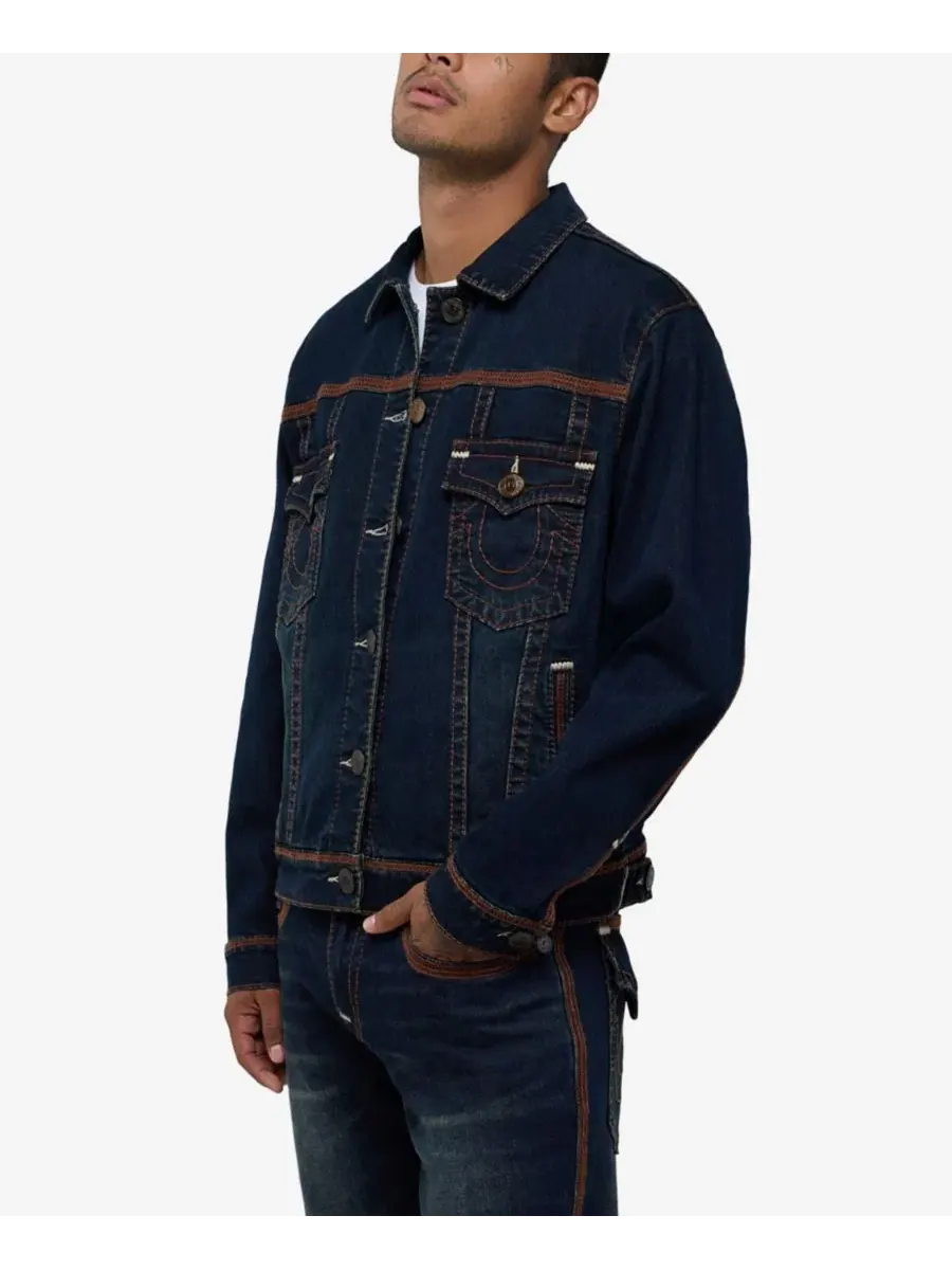 Джинсовая куртка с плоскими швами Super Flatlock True Religion, Midnight Serenade Dark Wash — изображение 2 из 3