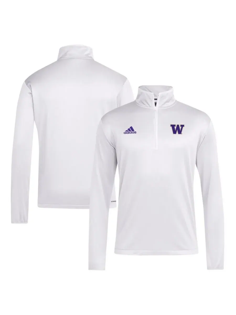 Adidas Мужская белая футболка на молнии с символикой тренерского штаба команды Washington Huskies