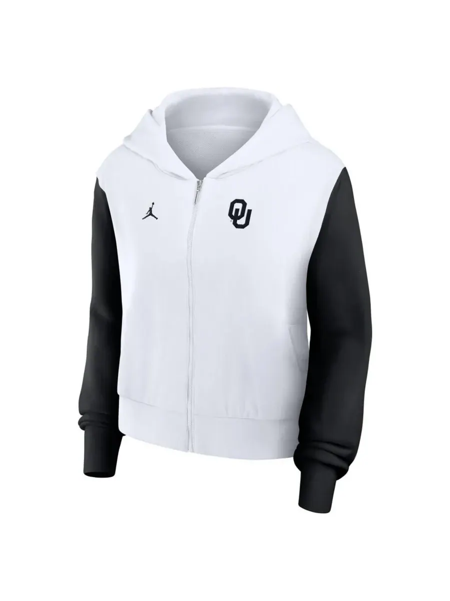 Jordan Женская белая укороченная спортивная толстовка на молнии с надписью Oklahoma Sooners в стиле — изображение 4 из 4