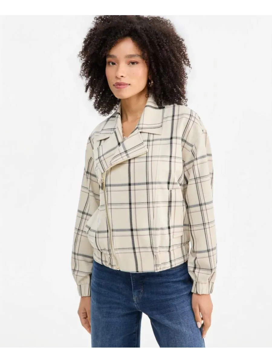 Женская куртка-косуха оверсайз с принтом в клетку Arlee Plaid I.N.C. International Concepts, Arlee