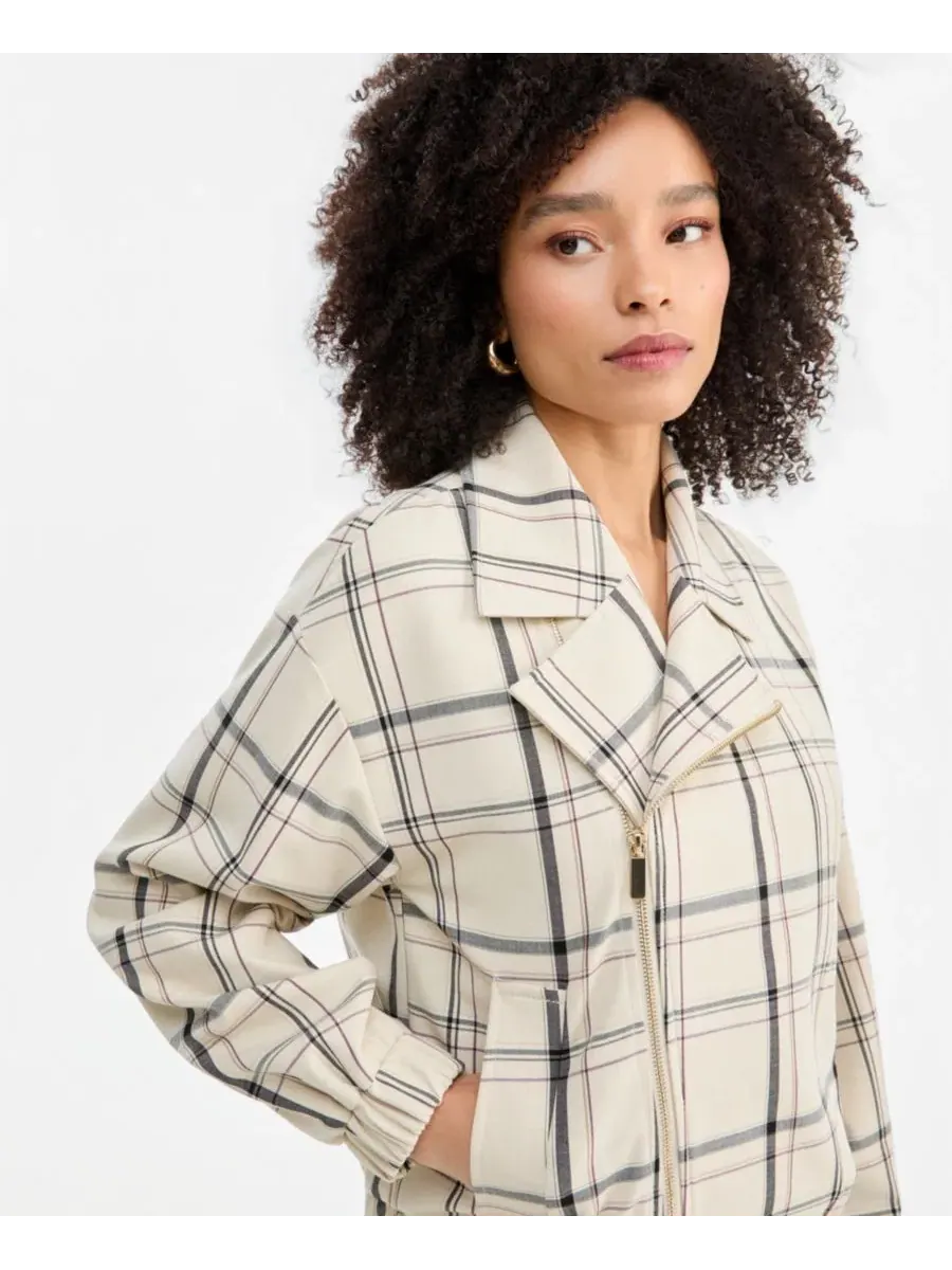 Женская куртка-косуха оверсайз с принтом в клетку Arlee Plaid I.N.C. International Concepts, Arlee — изображение 4 из 6