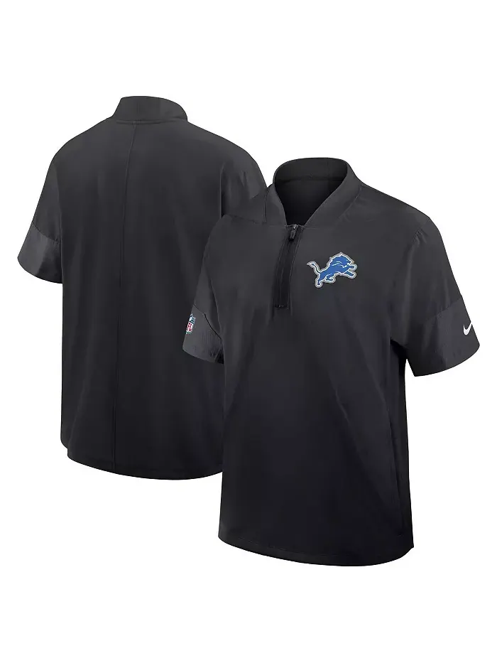 Мужская черная тренерская куртка Detroit Lions с короткими рукавами и четверть-молнией для игры на