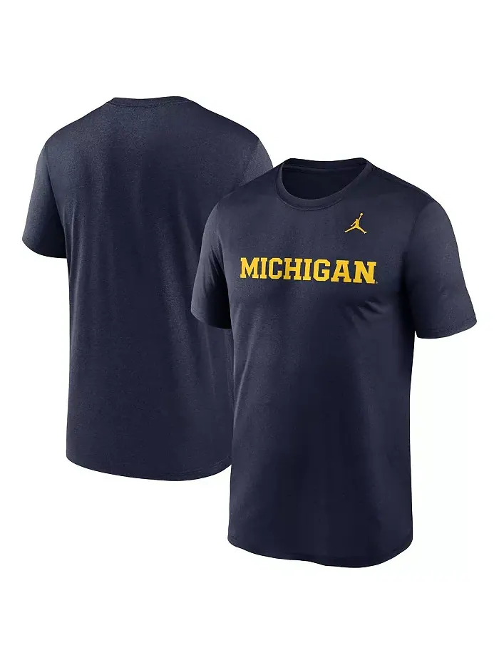 Мужская футболка Michigan Wolverines Primetime Legend Wordmark темно-синего цвета Jordan