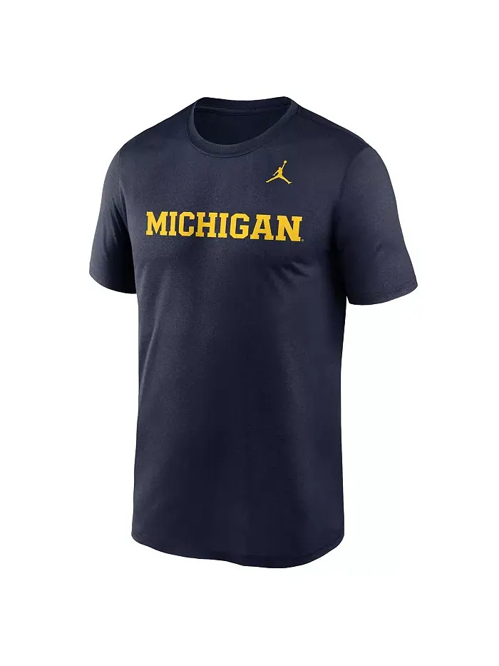Мужская футболка Michigan Wolverines Primetime Legend Wordmark темно-синего цвета Jordan — изображение 2 из 3