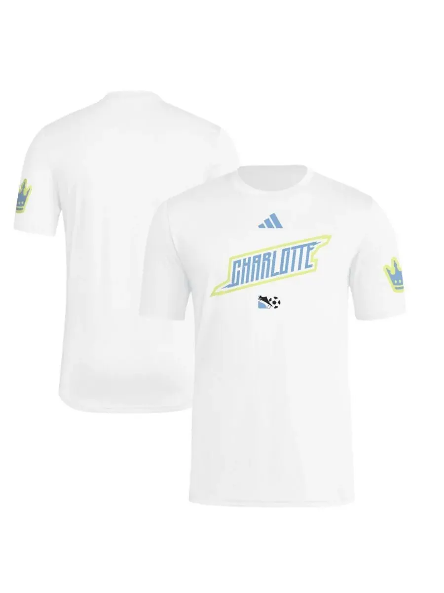Adidas Мужская белая футболка Charlotte FC из архивной коллекции 2025 года с крючковым креплением